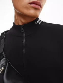 Calvin Klein T-shirt à Manches Longues Et Col Zippé -Pas Cher Calvin Klein Magasin J30J322464 BEH alternate4