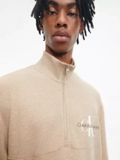 Calvin Klein Sweat En Coton Gaufré Avec Col Zippé -Pas Cher Calvin Klein Magasin J30J322623 HDR alternate4