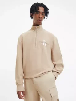 Calvin Klein Sweat En Coton Gaufré Avec Col Zippé