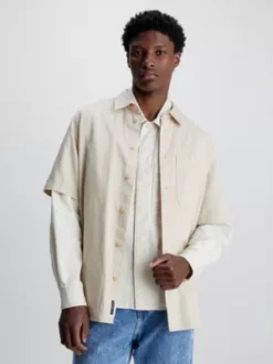 Calvin Klein Chemise à Manches Courtes En Coton Et Lin