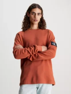 Calvin Klein T-shirt Slim Gaufré à Manches Longues