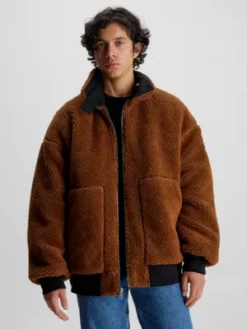 Calvin Klein Bomber Réversible En Sherpa -Pas Cher Calvin Klein Magasin J30J324123 BEH alternate2