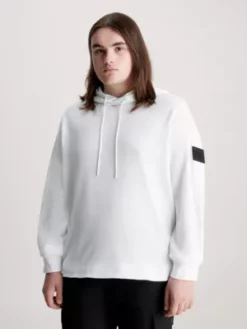 Calvin Klein Sweat-shirt à Capuche En Coton Gaufré Avec Insigne -Pas Cher Calvin Klein Magasin J30J324338 YAF alternate1