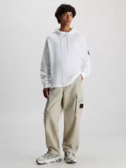 Calvin Klein Sweat-shirt à Capuche En Coton Gaufré Avec Insigne -Pas Cher Calvin Klein Magasin J30J324338 YAF alternate4