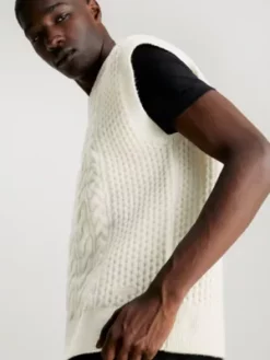 Calvin Klein Veste En Laine Mélangée Torsadée -Pas Cher Calvin Klein Magasin K10K111571 YAH alternate3