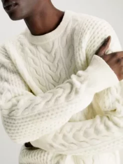 Calvin Klein Pull En Laine Mélangée Torsadée -Pas Cher Calvin Klein Magasin K10K111574 YAH alternate3