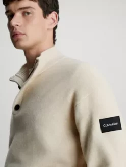 Calvin Klein Pull à Col Boutonné -Pas Cher Calvin Klein Magasin K10K111960 PB5 alternate2