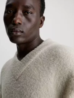 Calvin Klein Pull Bouclé à Col En V -Pas Cher Calvin Klein Magasin K10K111968 PB5 alternate2