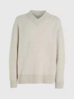 Calvin Klein Pull Bouclé à Col En V -Pas Cher Calvin Klein Magasin K10K111968 PB5 alternate4