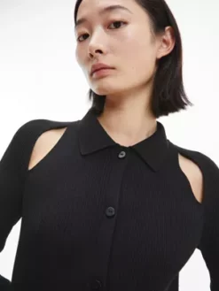 Calvin Klein Robe-chemise Longueur Midi Slim Côtelée 9 Calvin Klein Robe-chemise Longueur Midi Slim Côtelée -Pas Cher Calvin Klein Magasin K20K205107 BEH alternate2