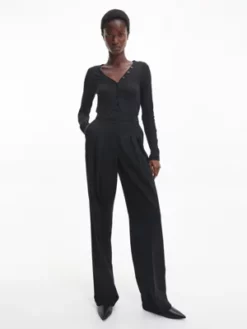 Calvin Klein Pantalon Plissé En Sergé De Laine -Pas Cher Calvin Klein Magasin K20K205126 BEH alternate1