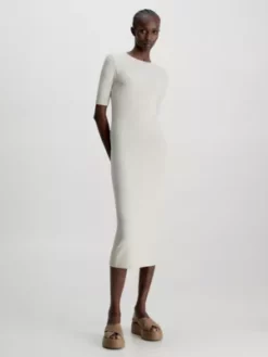 Calvin Klein Robe Longueur Midi Côtelée En Modal