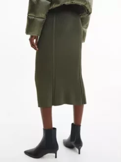 Calvin Klein Jupe Midi évasée Et Côtelée 10 Calvin Klein Jupe Midi évasée Et Côtelée -Pas Cher Calvin Klein Magasin K20K205406 GX9 alternate2