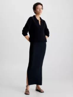 Calvin Klein Jupe Longue Slim Côtelée 10 Calvin Klein Jupe Longue Slim Côtelée -Pas Cher Calvin Klein Magasin K20K205718 BEH alternate3