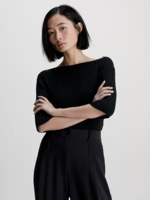 Calvin Klein Haut Slim 1/2 Manches Côtelé 3 Calvin Klein Haut Slim 1/2 Manches Côtelé