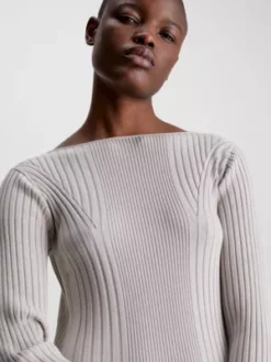 Calvin Klein Robe Slim Côtelée Ouverte Dans Le Dos -Pas Cher Calvin Klein Magasin K20K205753 PE9 alternate2