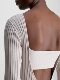 Calvin Klein Robe Slim Côtelée Ouverte Dans Le Dos -Pas Cher Calvin Klein Magasin K20K205753 PE9 alternate3