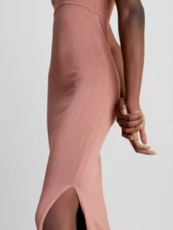 Calvin Klein Robe Moulante Slim Côtelée -Pas Cher Calvin Klein Magasin K20K205762 GN4 alternate3