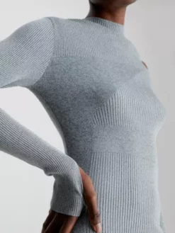 Calvin Klein Robe Longueur Midi Slim Côtelée -Pas Cher Calvin Klein Magasin K20K205780 0H7 alternate3