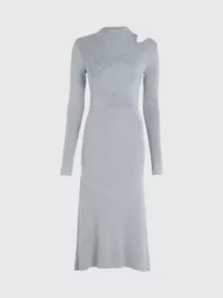 Calvin Klein Robe Longueur Midi Slim Côtelée -Pas Cher Calvin Klein Magasin K20K205780 0H7 alternate4