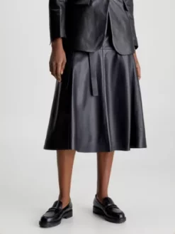 Calvin Klein Jupe Trapèze Longueur Midi En Cuir