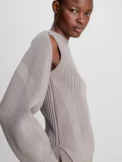 Calvin Klein Pull Ajouré En Laine Côtelée -Pas Cher Calvin Klein Magasin K20K205886 PA0 alternate2