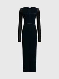 Calvin Klein Robe Longueur Midi Slim à Pans Transparents -Pas Cher Calvin Klein Magasin K20K205977 BEH alternate5