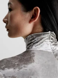 Calvin Klein Robe à Col Cheminée En Velours -Pas Cher Calvin Klein Magasin K20K207064 PA8 alternate3