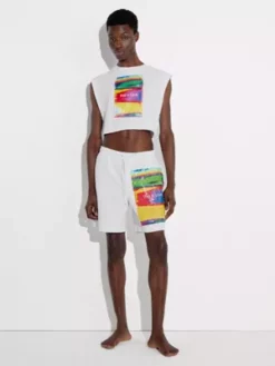 Calvin Klein Short De Bain Long Avec Cordon De Serrage - Pride -Pas Cher Calvin Klein Magasin KM0KM00895 YCD alternate4