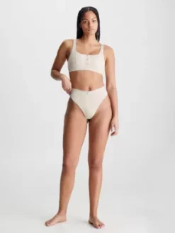 Calvin Klein Bas De Bikini Taille Haute - CK Monogram Rib -Pas Cher Calvin Klein Magasin KW0KW02150 PGA alternate4