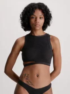 Calvin Klein Haut De Bikini Débardeur Ajouré - CK Texture -Pas Cher Calvin Klein Magasin KW0KW02208 BEH alternate1
