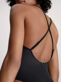 Calvin Klein Maillot De Bain à Bretelles Croisées Dans Le Dos - CK Texture -Pas Cher Calvin Klein Magasin KW0KW02237 BEH alternate3