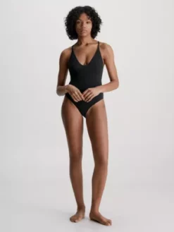 Calvin Klein Maillot De Bain à Bretelles Croisées Dans Le Dos - CK Texture -Pas Cher Calvin Klein Magasin KW0KW02237 BEH alternate4